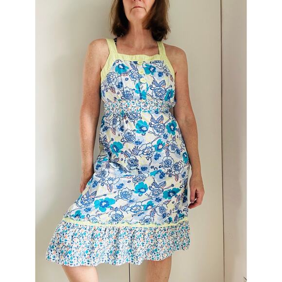 Hannah Andersson Womens Sundress Cottagecore Blue yellow Floral Print Runs Small - Picture 1 of 10